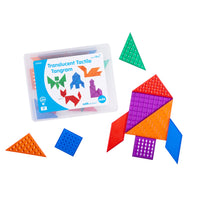 edxeducation Translucent Tactile Tangrams - Set of 35-35 pieces: This set of 35 chunky, translucent tangrams features 7 textured surfaces for added tactility. Explore standard tangram shapes with an added sensory element