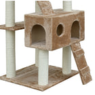 PawHut 70.5" Large Cat Tree with Scratch Post and Condo - Beige-Equipped with ladders for cat to climb up and down, hanging toys for added fun 