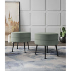 Manhattan Comfort Bailey 18.11" Mid-Century Modern Polyester Blend Upholstered Ottoman - Sage Green with Black Legs - 2 Pack-Solid Wood Frame for Durability and Functionality