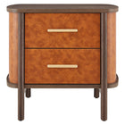 Modway Coralie 2-Drawer Curved Vegan Leather Nightstand - Walnut Tan-Floor-Protecting Floor Glides