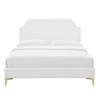 Modway Sienna Performance Velvet Queen Platform Bed with Gold Metal Legs - White-Assembly Required