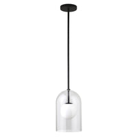 Hudson&Canal Sondre 8" Wide Double Layer Pendant with Glass Shade - Blackened Bronze/White Milk/Clear-Modern contemporary design for your entryway, foyer, or kitchen