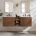 Modway Render 62" Wall-Mount Double Sink Bathroom Vanity - Walnut/White-Full-Glide Drawers