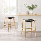 Modway Saoirse Woven Rope Wood Counter Stool - Natural Black - Set of 2-Footrest and Side Supports