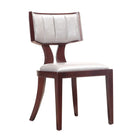 Manhattan Comfort Pulitzer 18.1" Traditional Faux Leather Upholstered Dining Chairs - Silver and Walnut - Set of 2-Vertical Backrest Stitching
