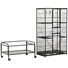 PawHut 71" H 3-Tier Large Bird Cage with Wheels, Perches, Ramp, Storage Shelf and Toys - Black-Bird toys for entertainment 