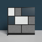 Luxor Modular Wall Extension with Whiteboard - 70" W x 70" H - Segmented Black Frame, Frosted Acrylic, Cool Grey PET-Integrates with the Room Divider System for scalable layouts