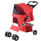PawHut 4-Wheel One-Click Folding Pet Stroller with Brakes, Cup Holder and Travel Carrier - Red-One-touch folding function makes storage easier 
