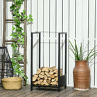 Outsunny Firewood Rack Outdoor Log Holder - Black-Solid steel with powder coating to resist weather