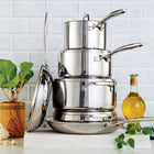 Tramontina Tri-Ply Clad Stainless Steel Cookware Set with Lids - Pots and Pans Kitchen Set - 10 Piece Set-Nsf-Certified, tri-ply clad construction (18/10 stainless steel, aluminum core, magnetic stainless steel) for quick and even heat distribution