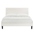 Modway Leah Chevron Tufted Performance Velvet Queen Platform Bed with Tapered Black Wood Legs - White-Assembly Required
