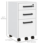 HOMCOM 3-Drawer Letter/A4 Filing Cabinet with Hanging Bars - White-Top drawer with a lock and 2 keys for document security
