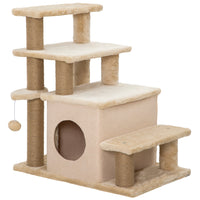 PawHut Adjustable Height Cat Stairs with Scratching Post for Sofa - Beige-Adjustable height: 3-step/4-step configuration reaches bed or sofa height 