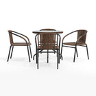 Flash Furniture 28" Round Glass Metal Table with Dark Brown Rattan Edging & 4 Dark Brown Rattan Stack Chairs-Round Table
