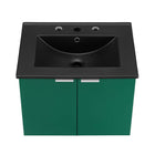 Modway Maybelle 24" Wall-Mount Bathroom Vanity - Green/Black-L-Shaped Metal Pulls