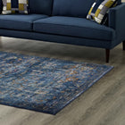 Modway Minu Distressed Floral Lattice Area Rug - 4 ft W x 6 ft L - Dark Blue Yellow/Orange-Gripping Grooved Rubber Underside 