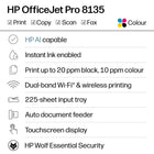 HP OfficeJet Pro 8135 All-in-One Printer - White-Includes printer, setup cartridges, power cord, and documentation