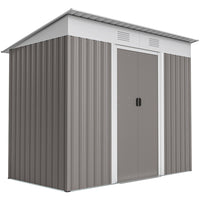 Outsunny Metal Outdoor Storage Shed with Sliding Doors - 7' x 4' - Light Grey-Ample storage space 