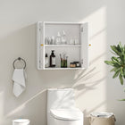 HOMCOM Bathroom Wall Cabinet with 2 Arched Doors and Gold Handles - White Wood Grain-Gold metal handles with white embossed wood finish and arched door panels create a modern style