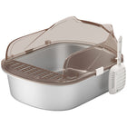 PawHut Stainless Steel Pan Tray Cat Litter Box with Lid and Scoop-The high walls prevent litter and urine from escaping.