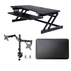 Rocelco Deluxe Adjustable Height Desk Riser Wellness Bundle with Mat and Dual Monitor Mount-Quick, Easy and Stable Height Adjustment Design: Sturdy metal frame with easy-grip side handle and gas piston assist, can raise and lower up to 35 pounds with continuous height adjustment from 5" up to 17" above desktop to optimize the ergonomic work position for people of most heights