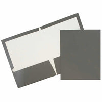 JAM Paper Laminated Two-Pocket Glossy Presentation Folders - Grey - 25 Pack-Colour: Grey