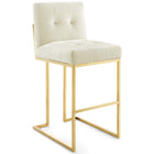 Modway Privy Gold Stainless Steel Performance Velvet Bar Stool - Gold Ivory-Glam Deco Bar Stool