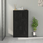 HOMCOM 23.6" L Farmhouse Kitchen Pantry Cabinet - Black Wood Grain-Anti-tipping kit enhances stability and security