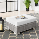 Modway Conway Outdoor Patio Wicker Rattan Ottoman - Light Grey/White-Water and UV Resistant