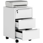 HOMCOM 3-Drawer Vertical Letter/A4 Filing Cabinet with Lock - White-Four 360-degree swivel casters ensure easy movement, 2 of them are armed with brakes for safety