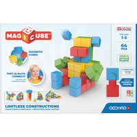 Geomag Magicubes Full Color Try Me Recycled - Set of 64-Stem learning fun with toddler magnets: Geomag magnetic toys has turned the classic stacking blocks into something "magical". These 100% recycled plastic blocks can be attached on any side, making building so easy. Magnetic blocks for ages 1 to 5.
