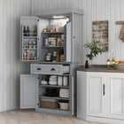 HOMCOM 71" H Kitchen Pantry Cabinet with Spice Racks and LED Lights - Grey-Six spice racks behind doors complete with protective bars 
