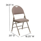 Flash Furniture HERCULES Series Ultra-Premium Triple Braced Fabric Metal Folding Chairs with Easy-Carry Handle -  Beige - 4 Pack-Curved Triple Braced and Double Hinged Frame