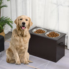 PawHut Elevated Large Dog Bowls with Storage - Coffee-Removable stainless steel bowls perfect for treats, water, or food, easy to clean and fill 