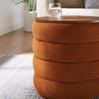 Modway Mezzo Round Performance Velvet Storage Ottoman - Rust-Wood Grain Veneer Lid