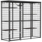 PawHut 62"H Outdoor Welded Wire Catio with Waterproof Cover - Black-Spacious 10 sq. ft (0.96㎡) living area comfortably fits 1-3 cats up to 11 lbs. (5 kg) 