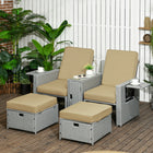 Outsunny 5-Piece 5-Level Adjustable Recliner Sofa Bed - Khaki-Made from PE rattan wicker and steel frame, which is rust resistant for long-term use