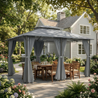 Outsunny 10 ft W x 13 ft L Patio Gazebo - Outdoor 2-Tiers Garden Canopy - Grey-Removable zippered curtains adjust for private space or airy place