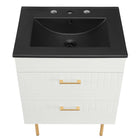 Modway Daybreak 24" Bathroom Vanity - White/Black-DURABLE VANITY - This vanity is crafted with rubberwood, MDF, and particleboard with a matte finish and is complete with a ceramic sink with an integrated countertop and 8" centerset faucet holes