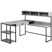 Monarch Specialties 7160 Computer Desk - Grey/Black Metal Corner-L-shaped computer desk with storage in a grey wood-look finish and a slender yet sturdy metal base in a black finish