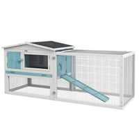 PawHut Outdoor Wooden Rabbit Hutch - Blue-Suitable for rabbits, tortoises, bunnies, guinea pigs, ferrets, and similar sized animals 