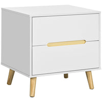 HOMCOM Modern Bedside Table with 2 Drawers and Solid Wood Legs - White-Modern style highlights to your home décor