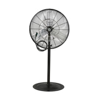 Matrix Industrial 30" Outdoor Misting and Oscillating Pedestal Fan-Features a misting hub, adjustable height and heavy-duty round base for added stability