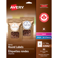 Avery Round Hemp Labels - 2-1/2" Dia. - Beige - 90 Labels-Beige Round Hemp Label