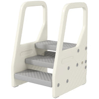 Qaba Adjustable Height Toddler Step Stool with Handle & Foot Pads - Grey-Adjustable height converts from 3 steps to 2 for versatility 