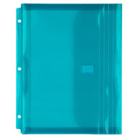 JAM Paper Plastic 3 Hole Punch Binder Envelopes, VELCRO Brand Closure, 1 Expansion, 8.6 x 11.5, Teal Blue, 12 Pack (218VB1TE)-Teal