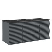 Modway Render 48" Wall-Mount Bathroom Vanity - Grey/Black-Mid-Century Modern Vanity