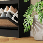 HOMCOM Rattan Shoe Storage Organizer with 3 Flip Drawers - Black-Anti-tipping design for stability