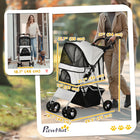 PawHut 4-Wheel One-Click Folding Pet Stroller with Brakes, Cup Holder and Travel Carrier - Grey-Removable cushion for various needs 