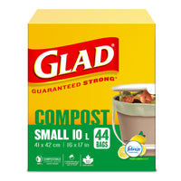Glad 100% Compostable Bags Lemon scent- 10 L - 44 Pack-SMALL COMPOST BAGS: Box of 44 Glad Small 10L 100% compostable bags